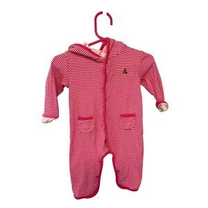 Baby Gap Girls infant Baby Size 3 6 months Pink Hooded Striped bodysuit snaps Up